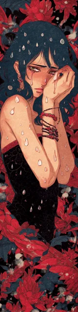 Free dark romance bookmark featuring a crying lady against a red background